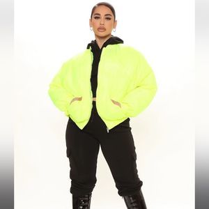 NWOT Neon Yellow Bomber Jacket